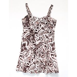 Beige and brown Batik rayon strapped dress - Size 9